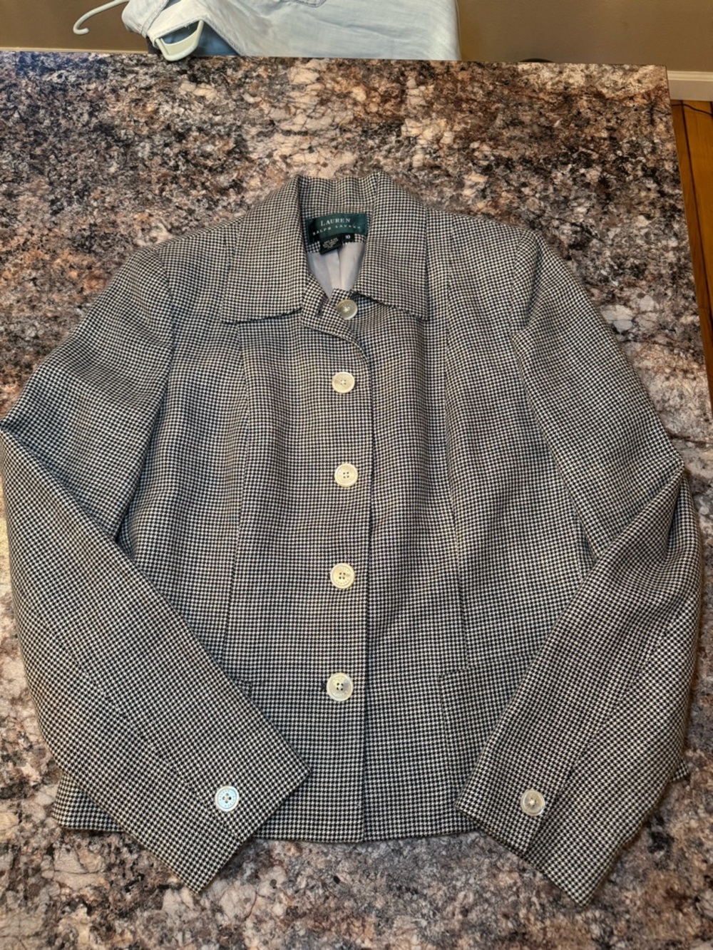 Vintage Green Label Ralph Lauren Black and White Houndstooth Button Jacket